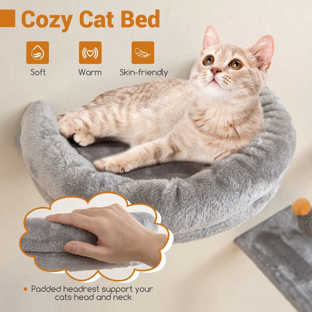 Coast Wandgemonteerde Kattentoren Set - Ruimtebesparend - 2-Niveau Platform - Grijs