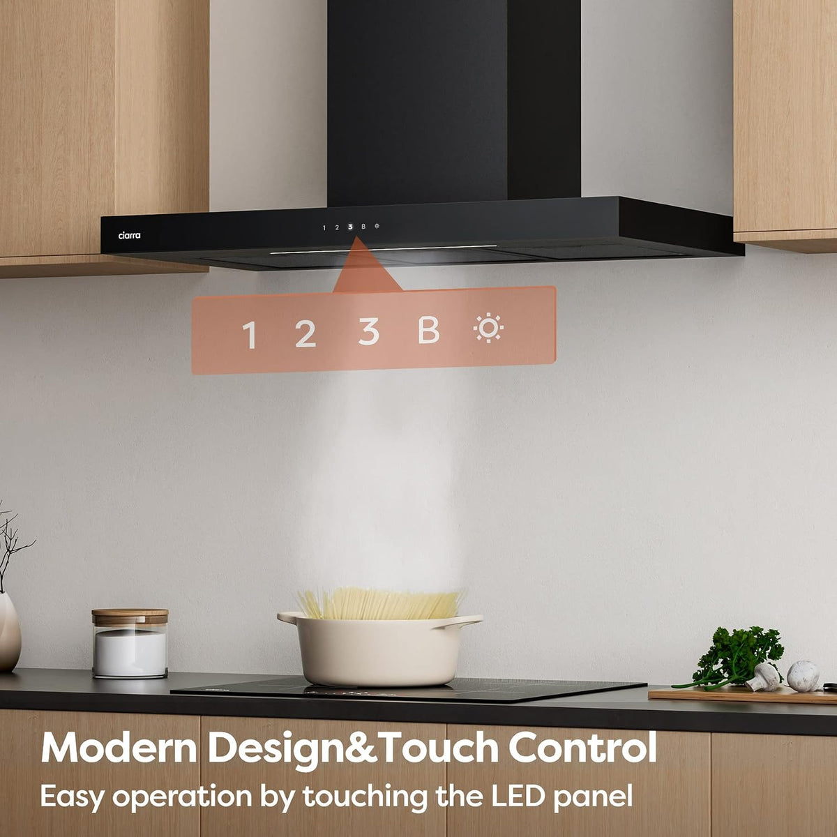 Ciarra CBCB9102 Afzuigkap 90 cm - 650 m³/h - 4 Snelheden met Booster - Wifi & Touch Control - Recirculatie - Zwart