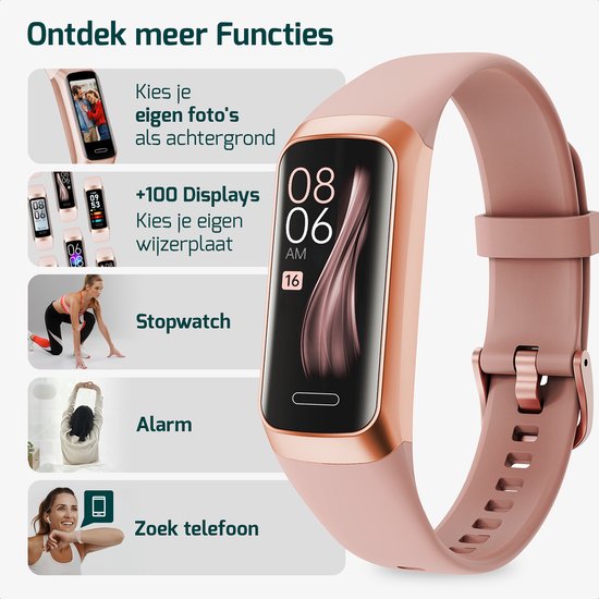 FITAGE Stappenteller - Activity Tracker - Stappenteller Horloge - Smartwatch - Dames en Heren - Roze