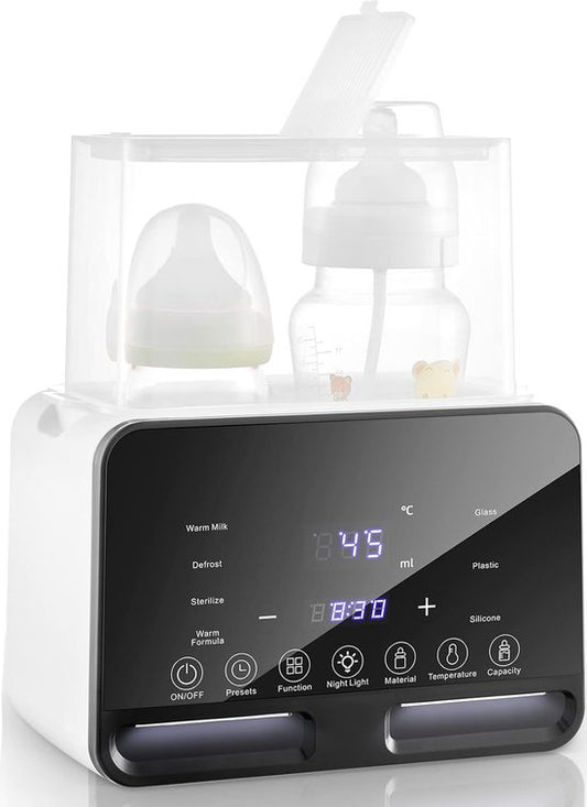Fuegobird Dubbele Flesverwarming - Digitale Display Temperatuur - Opwarmen van Zuigelingenvoeding/Moedermelk/babyvoedsel - Snel Opwarmen - Stoomsterilisatie - Warmhouden en Ontdooien - Past op 2 Flessen - Zwart wit