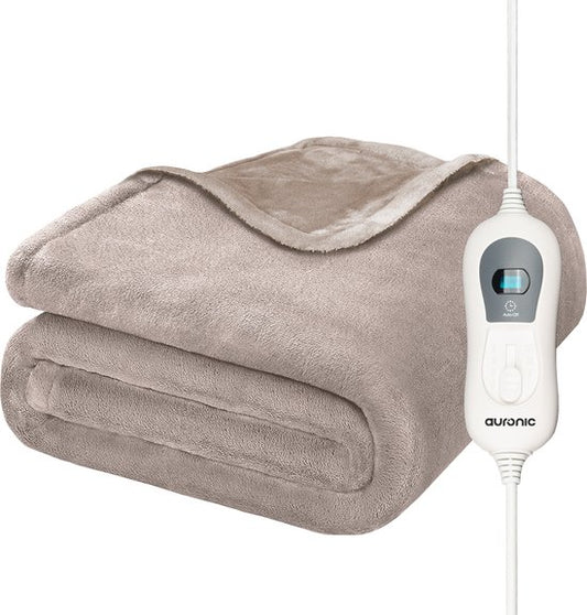 Auronic Elektrische Warmtedeken - 1 Persoons - 3 Warmtestanden - met Timer - 160 x 120cm - Taupe