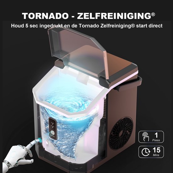 Bardi 1.1L - Nugget Ice Machine Square - Crushed Ice Maker met IJslepel - 15kg/24 uur - IJsblokjesmaker - Met Luxe Thermosbeker - Zwart
