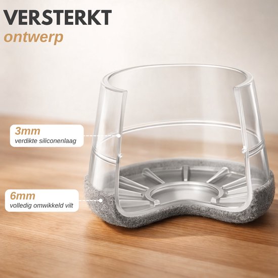 Vaive Stoelpoot Beschermers Rond met Vilt – 24 Stuks – Stoelpootdoppen Ø24-30 mm – Vloerbescherming voor Stoelen - Grijs