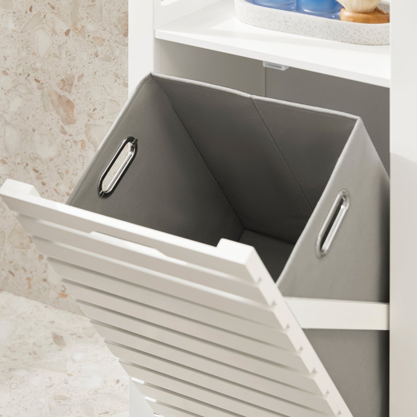 SoBuy BZR67-W Badkamermeubel - Kantelbare Wasmand - Wit MDF hout - 42x30x90 cm