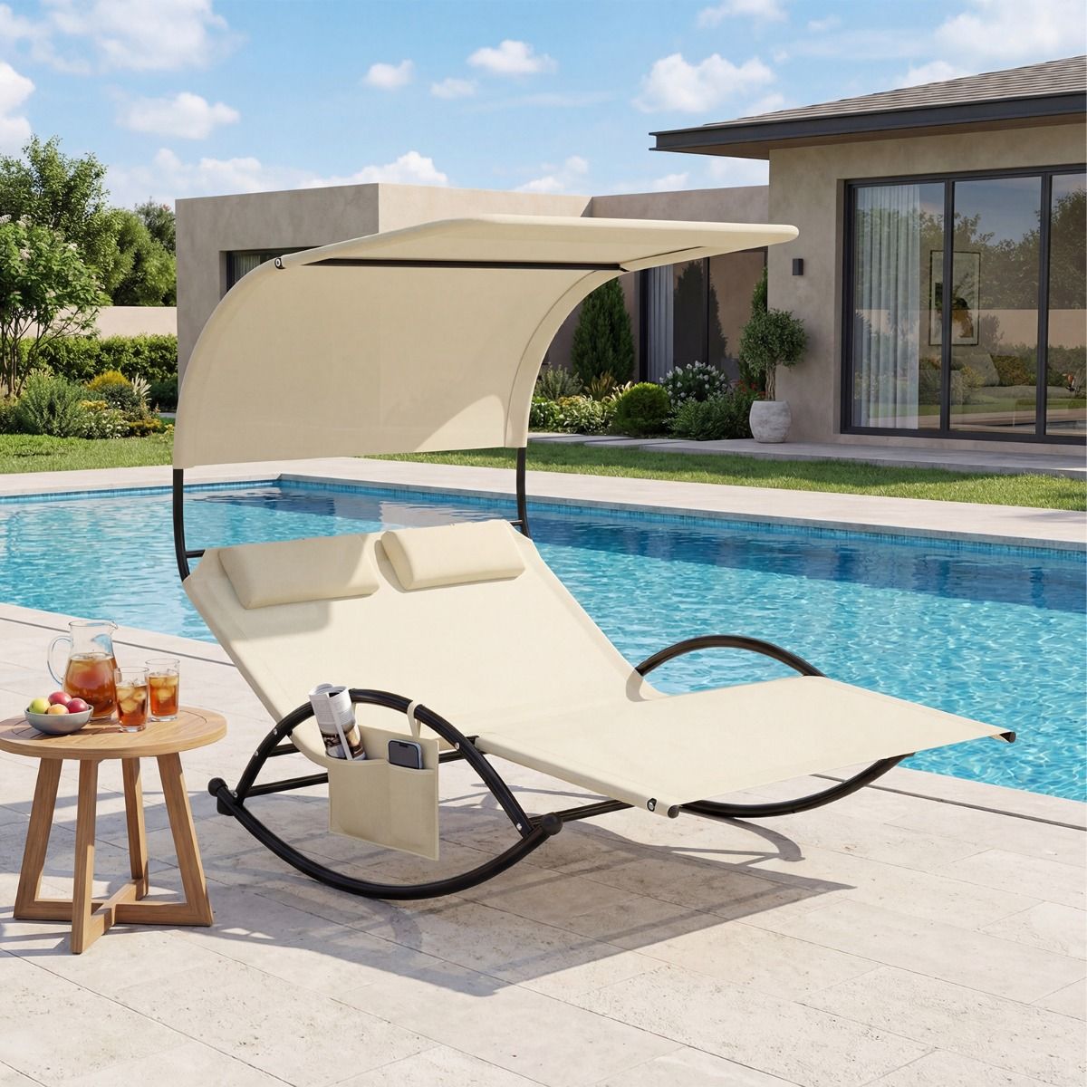 Coast Tweepersoons Schommelstoel - met luifel - inclusief kussens - beige/grijs/zwart/bruin
