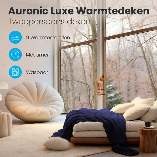 Auronic Elektrische Deken - Warmtedeken - 9 Warmtestanden - 2 Persoons - 200x150 - Blauw
