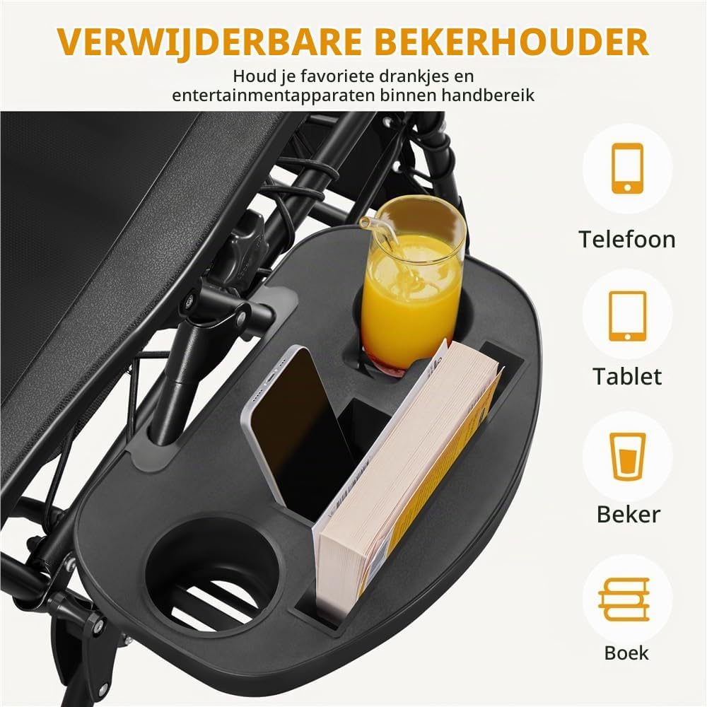 Yaheetech Zero-Gravity Ligstoel - Verstelbare Rugleuning & Hoofdkussen - Opvouwbaar - 166 x 63,5 x 67 cm - Donkergrijs