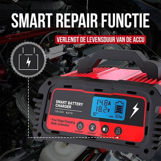 Strex Industriele Acculader - 12/24V 5/10/25A - voor Auto / Motor / Scooter / Boot / Camper - Reparatiemodus - Druppellader