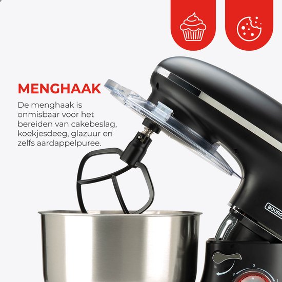 Bourgini Kitchen Chef Plus - XL Keukenmachine - 6.2L mengkom - Keukenrobot - 3 Accessoires - Keukenmixer - 1.2kg pizza/brooddeeg kneden