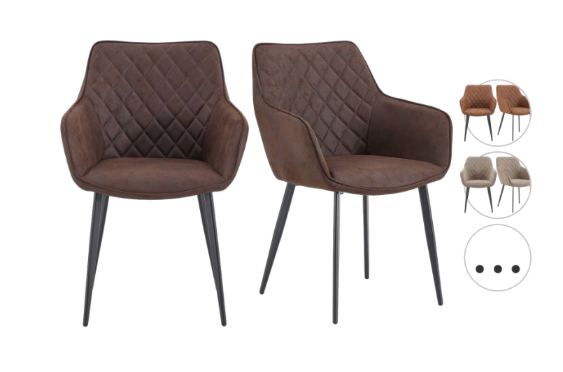 Multifurn Elin Eetkamerstoelen - Set van 2 - Microleder - 59 x 44 x 82 cm - Bruin