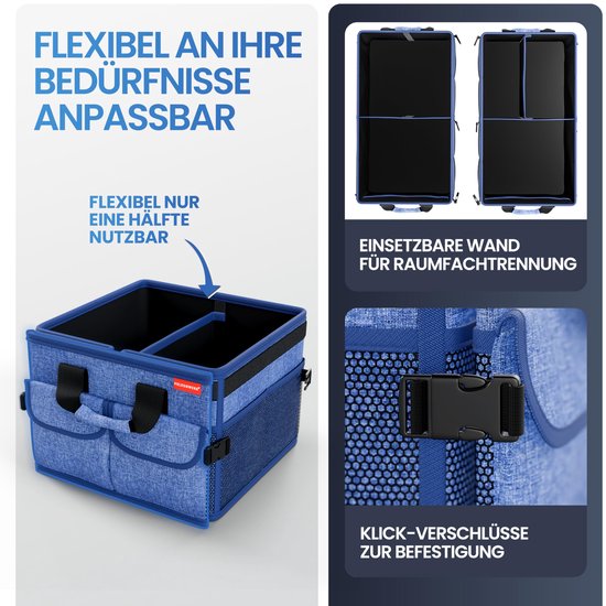 HELDENWERK Premium kofferbak organizer met deksel, stevig & antislip - Opvouwbare kofferbaktas, groot met dubbele bodem - Kofferbakbox, kofferbak organizer box