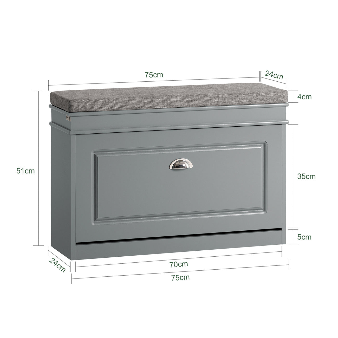 SoBuy FSR82-K-HG Schoenenkast met Zitvlak - 75 x 24 x 51 cm - Grijs