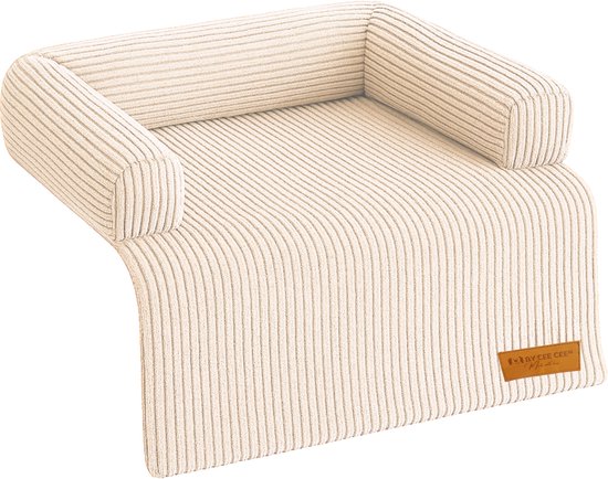 By Cee Cee Origineel Hondendeken Bank – Hondenkleed Bank - Hondenmand - Premium - Volledig Afritsbaar - Ribstof - Beige - 75x90 - Maat S