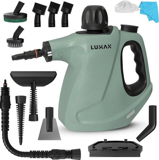 LUMAN 16 in 1 Stoomreiniger C3 - Stoomvergrendelingsfunctie - Handstoomreiniger - Handstomer - Vlekkenreiniger - Tapijtreiniger - Incl. Opbergtas en 16 Opzetstukken - 1050 Watt - 450 ML - Groen