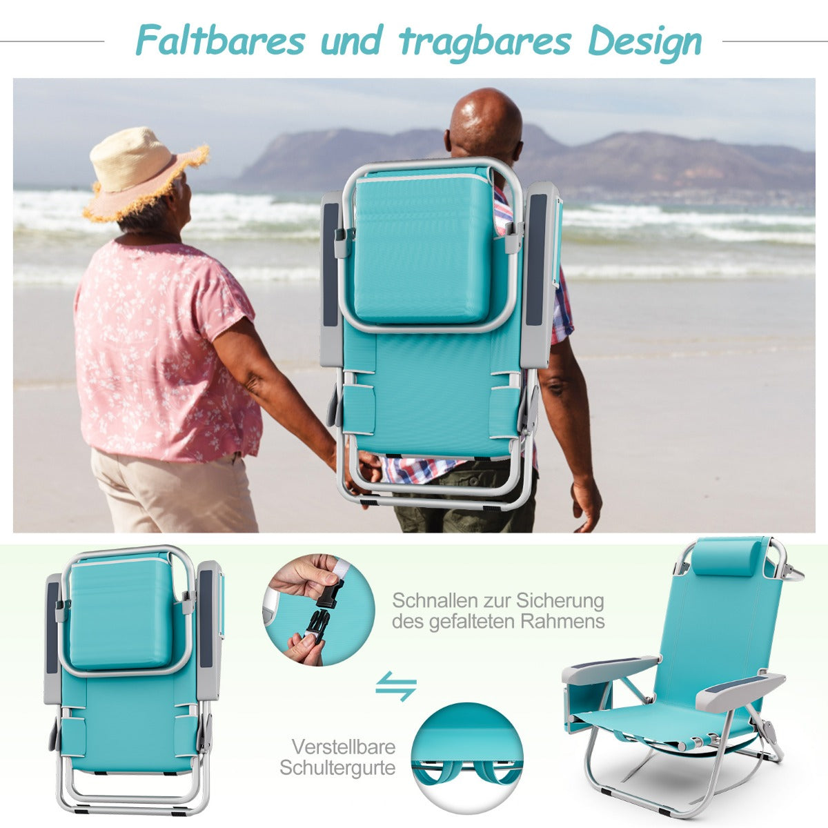 Coast Strandstoel - 2 stuks - Inklapbaar - Max. 150 kg - 66 x 65 x 78 cm -Blauw