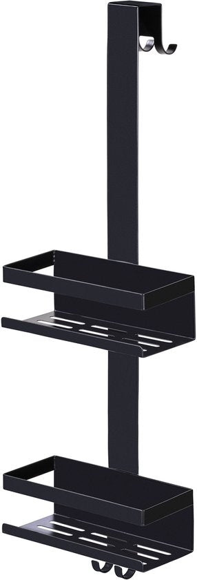 WENKO Doucherek Bribano Duo 2-laags RVS mat zwart 23x71cm - Doucherek zonder boren - Doucherek hangend - Douchemand - Douchecaddy ophangbaar