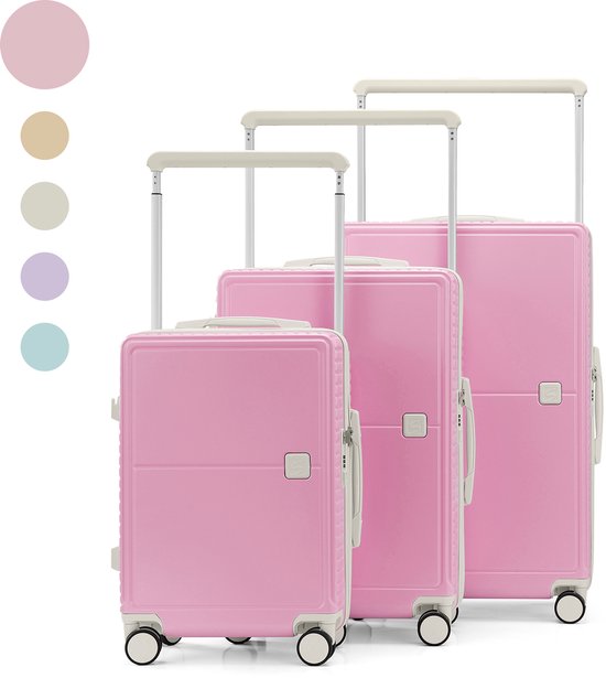 SC City Walker – 3-delige Kofferset | Lichtgewicht & Duurzaam | 20, 24 & 28 Inch | 360° Spinner Wielen | TSA-slot | Inclusief Beschermhoezen – Roze