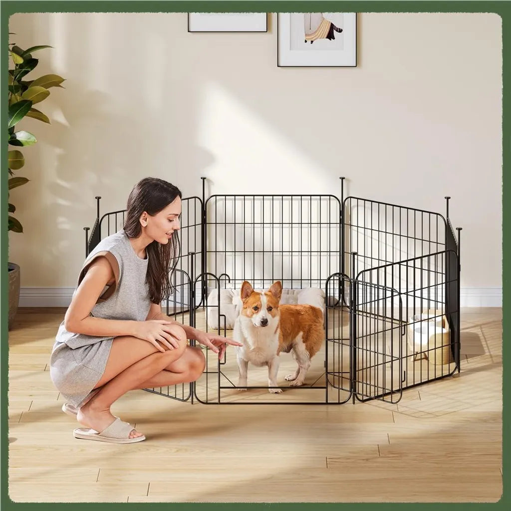 Yaheetech Puppyren - 8 Panelen - Met Deur - Opvouwbaar - 50 cm Hoog - Hondenren - Zwart