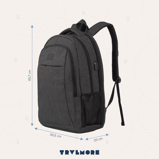 TRVLMORE Rugzak - 28L - 15,6 inch - Laptop Rugtas - Schooltas Laptoptas - Spatwaterdicht - Heren en Dames - Antraciet