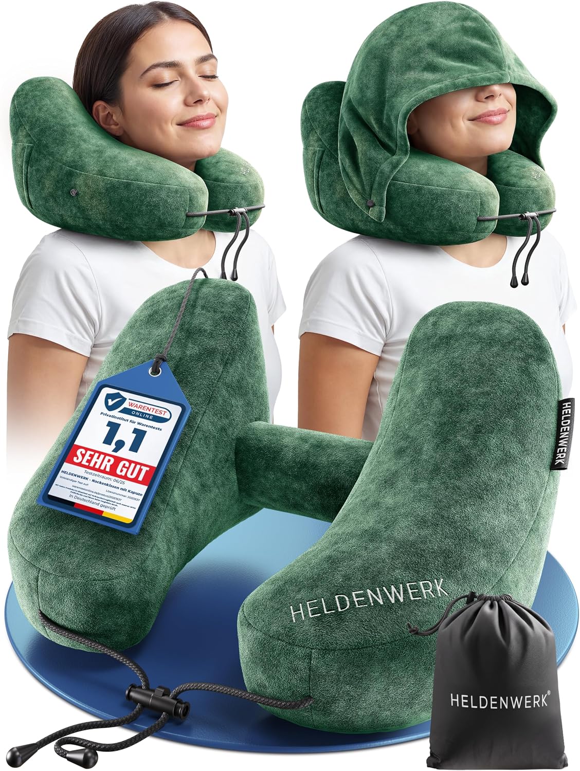 Heldenwerk® Premium Air Nekkussen – ErgoRing – Opblaasbaar – Met Capuchon & Oordopjes