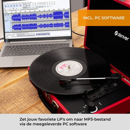 Denver Platenspeler - Ingebouwde Speakers - Incl. PC Software - Auto-stop - Retro - VPL120 - Rood