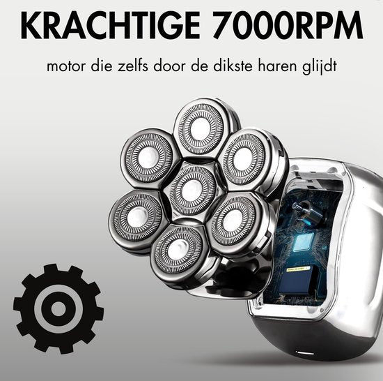 6-in-1 Scheerapparaat Mannen + Extra Scheerkop – Sansbeauté® SkullSharp PRO – Nat & Droog – Draadloos Opladen