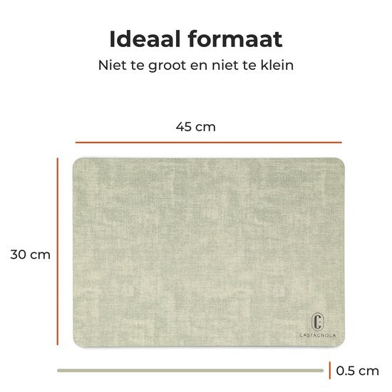 Castagnola Lederlook Placemats - Antislip Placemat van Kunstleer - Waterafstotende Onderlegger - Onderzetter - Placemats kunststof - 6 Stuks - 45 x 30 cm - Gemêleerd groen