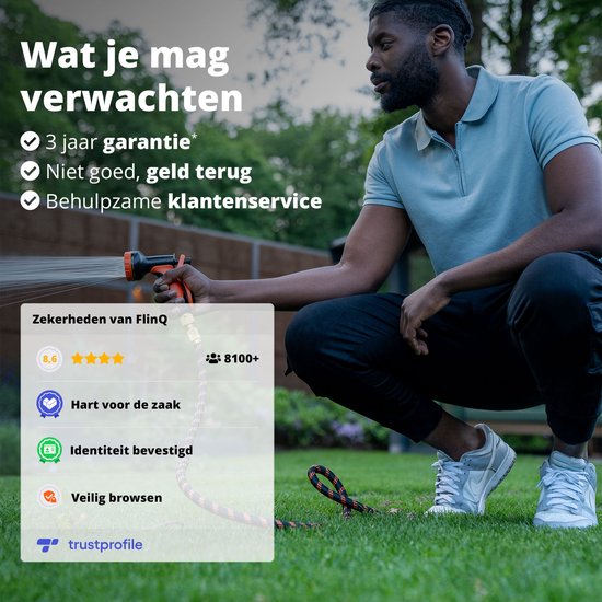 FlinQ Tuinslanghaspel 30 meter - Slanghaspel Automatisch - 180° draaibare Muurhaspel - Wandslangenbox met Tuinslang, Haspel en Sproeikop - 9 Sproeistanden