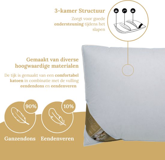 Ten Cate Hoofdkussen - Hoofdkussen Nekklachten - Ganzendons & Ganzenveren - Driekamer - Hoofdkussens - Geschikt voor rug-, zij- en buikslapers - Ergonomisch Boxkussen - 50x60 cm