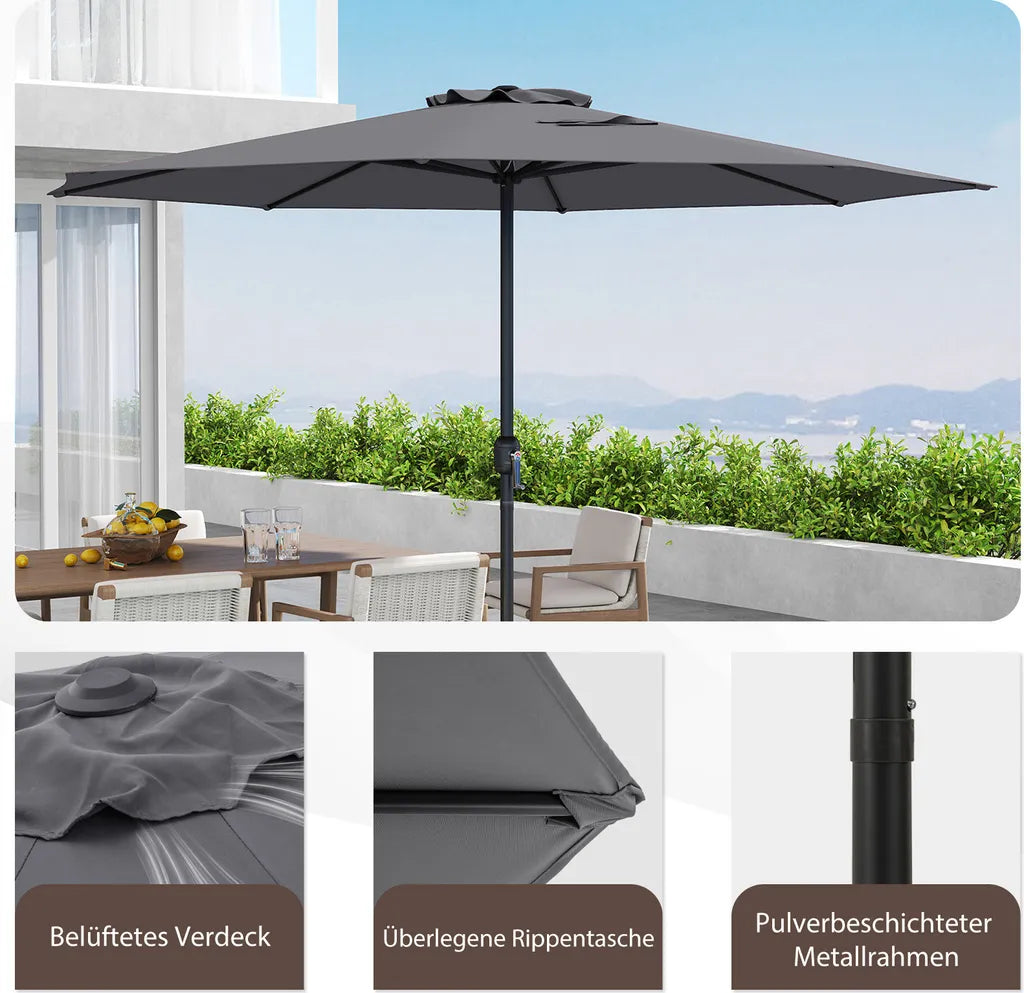 Coast Tuinparasol 350 cm - Antraciet - Met Slinger en 8 Metalen Baleinen