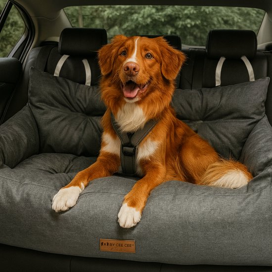 By Cee Cee Autostoel Hond - Premium Automand Hond - Hondenmand Auto Met Veiligheidsriempje - Hondenstoel - Autozitje - All Season - Grijs - Maat L - Grote Honden