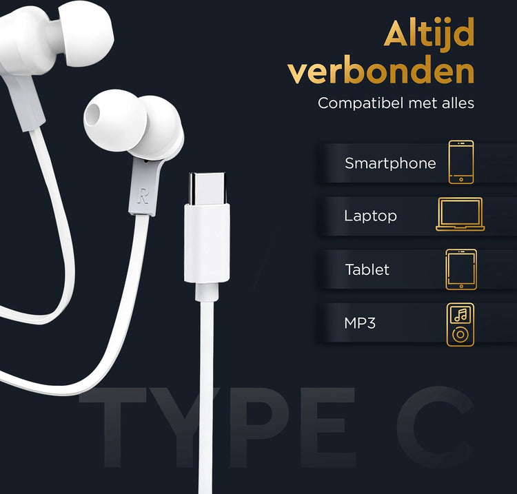 Golden Sound Bedrade oordopjes - Siliconen eartips - Oordopjes met draad en microfoon USB-C aansluiting - Wit