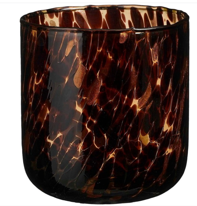 House of Seasons Theelichthouder  - H15 x Ø14 cm - Bruin Glas