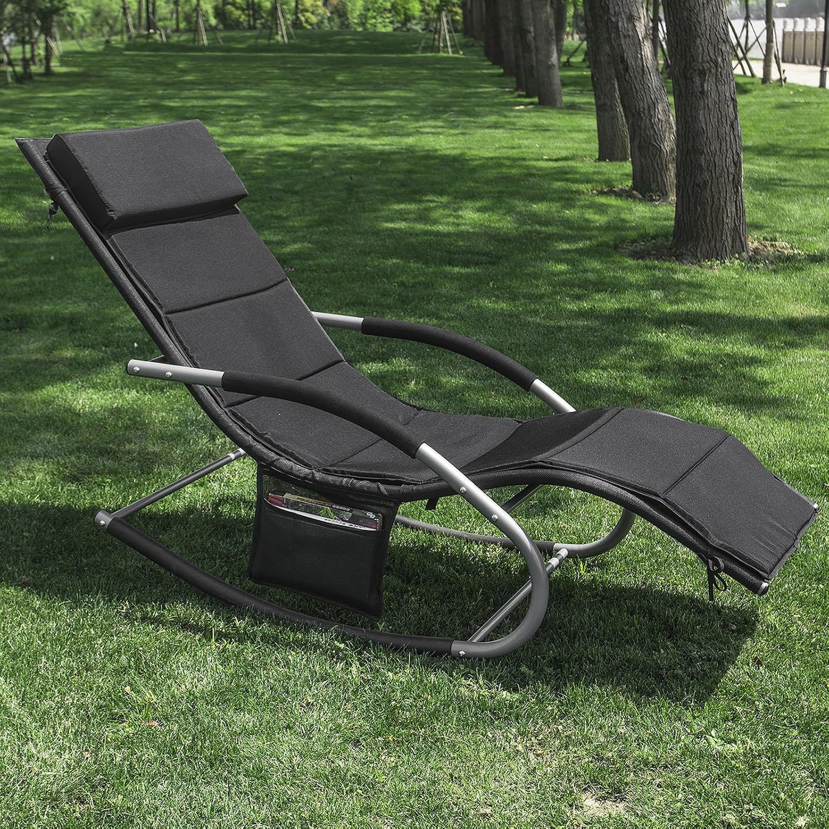 SoBuy OGS28-P02 Ligkussen voor Schommelstoel - Met Hoofdsteun - Wasbaar - 170 x 50 cm - Zwart