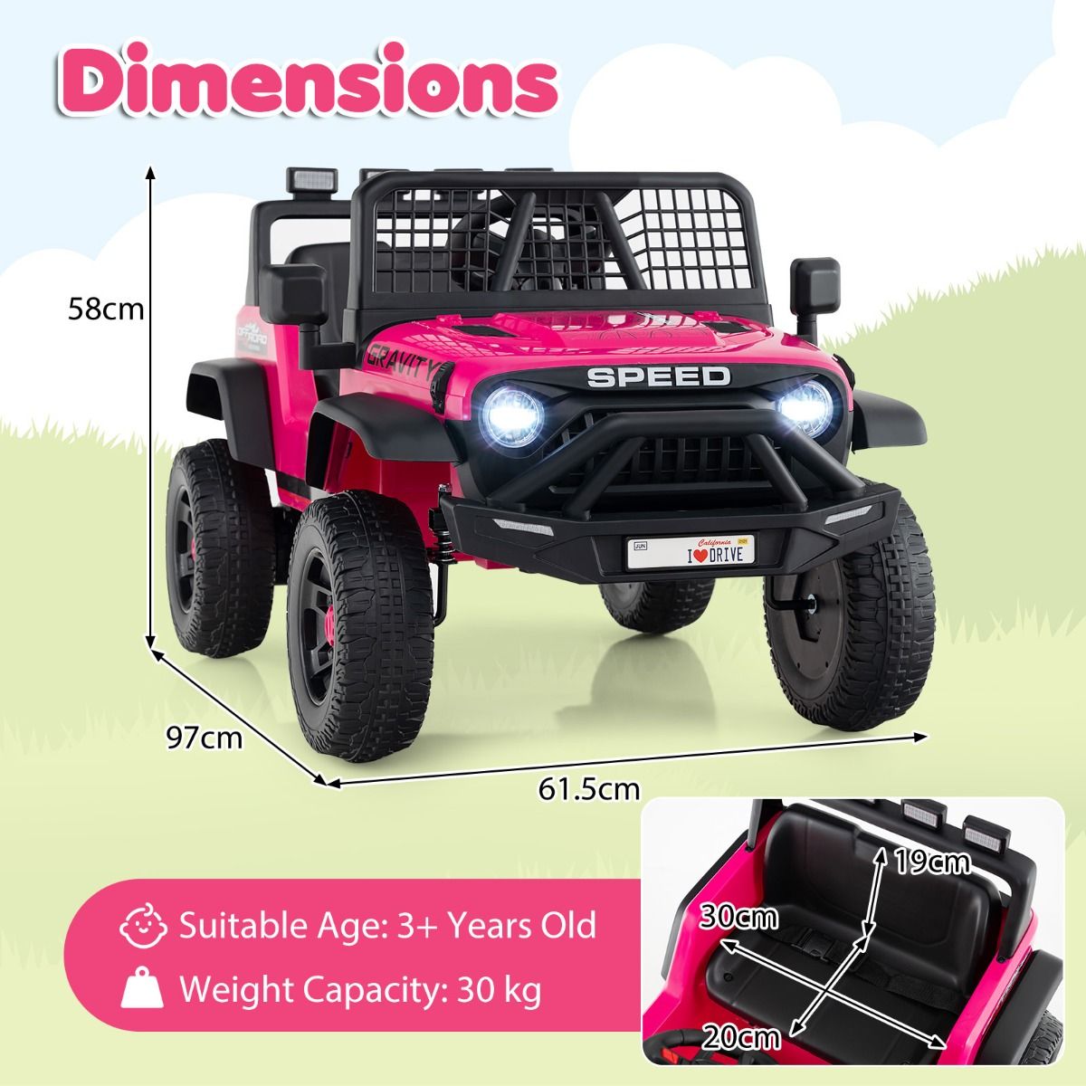 Coast Elektrische Kinderbuggy - afstandsbediening en zelfbesturing - 30 kg draagvermogen - roze