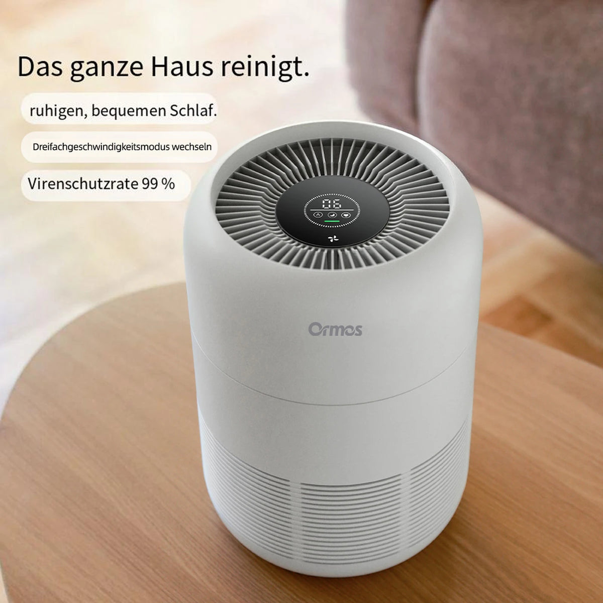 Ormos A8 Luchtreiniger - HEPA-Filter en Luchtkwaliteitssensoren - 21 × 21 × 30,2 cm