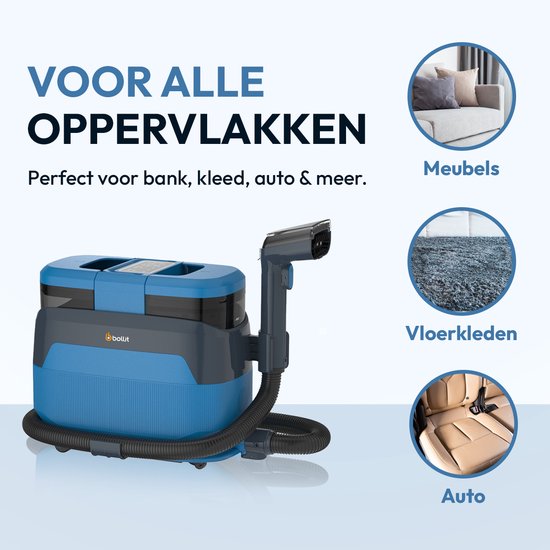 BOLLIT 5-in-1 Tapijtreiniger PRO 1650W - Stoomreiniger en Vlekkenreiniger - 100° Stoom - Bankreiniger - Meubelreiniger - Handstomer - Matrasreiniger - Zetelreiniger - Reiniger voor auto, bank, vloer, en tapijt