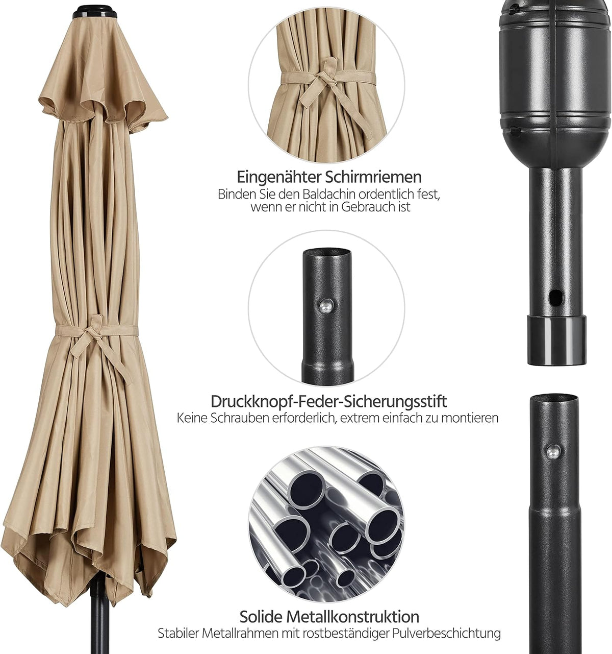 Yaheetech Parasol 270 cm - Knikbaar en Kantelbaar - Met Draaistang - Polyester