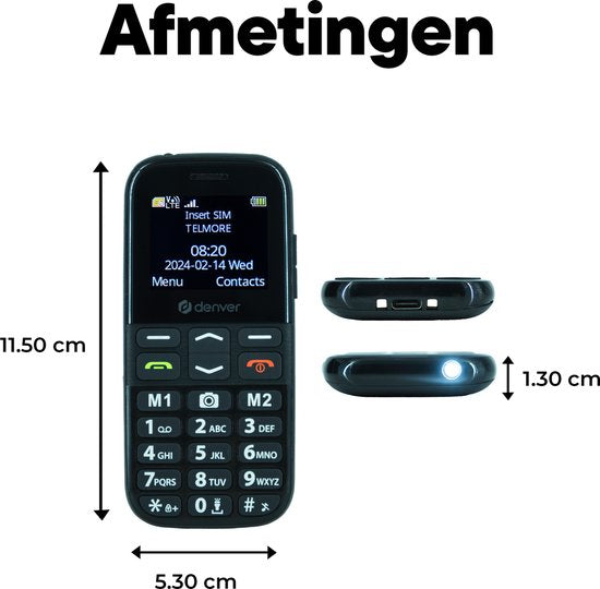 Denver Senioren Mobiele Telefoon 4G - Grote Toetsen - SOS knop - Smartphonevrij opgroeien - Oplaadstation - GSM - Bluetooth - FM Radio - Volledig NL en FR - Model 2026 - BAS18800L