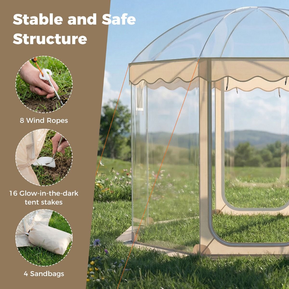 Coast Pop-up Bubbeltent - 8 tot 10 personen - 540° panoramisch uitzicht - transparant - 305 x 305 x 210 cm