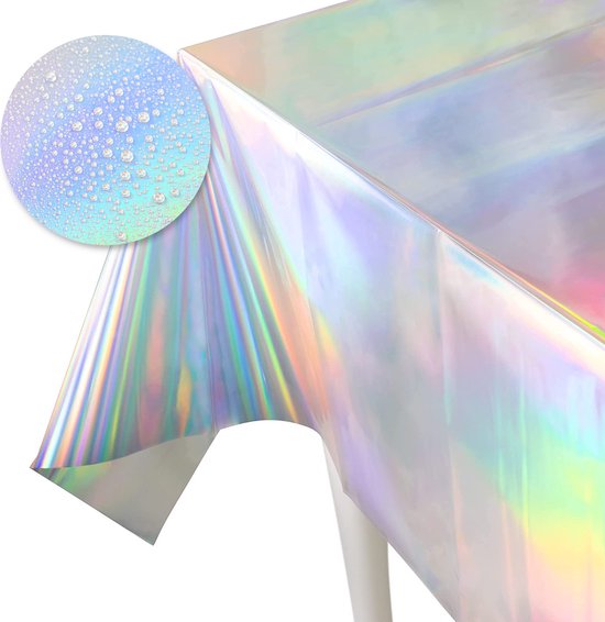 Partizzle 2x Plastic Wegwerp Tafelkleed - Unicorn Party Versiering - Zeemeermin Verjaardag - Holografisch Regenboog - 274 x 137 cm