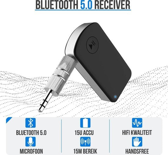 Strex Bluetooth Receiver - BT 5.0 - 3.5MM AUX - Bluetooth Ontvanger - Handsfree Bellen - Bluetooth Audio Receiver - Bluetooth Auto via AUX
