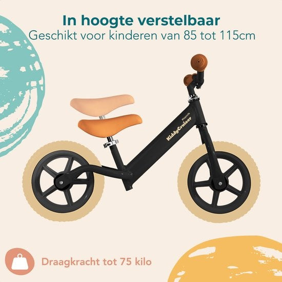 LifeGoods KiddyCruiser Loopfiets - 2 jaar - Jongens en Meisjes - Balance Bike - Zwart