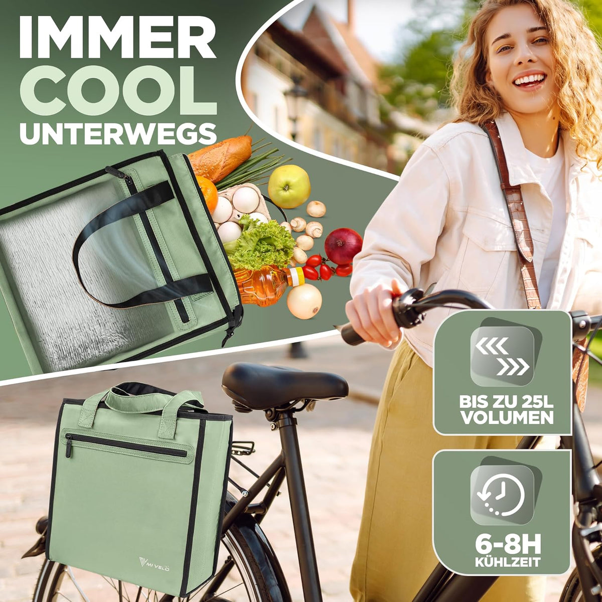 MIVELO 3-in-1 Fietstas – Waterdicht – Uitneembare Koeltas – 25L – Mint