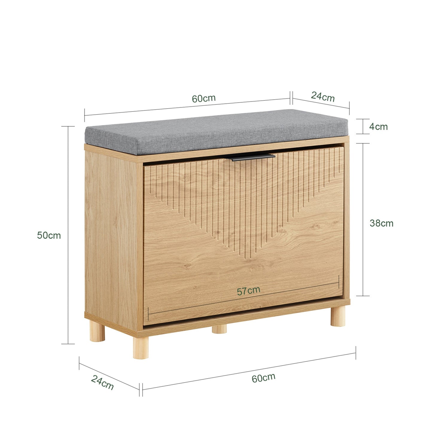 SoBuy FSR199-N Schoenenbank met Opbergruimte en Gevoerd Kussen, Grijs en Licht Hout, 60 x 24 x 50 cm