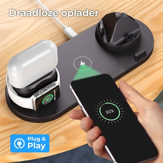 Nuvance - 6 in 1 Draadloze Oplader - Geschikt voor alle Qi Apparaten - Wireless Charger - Draadloze Opladers