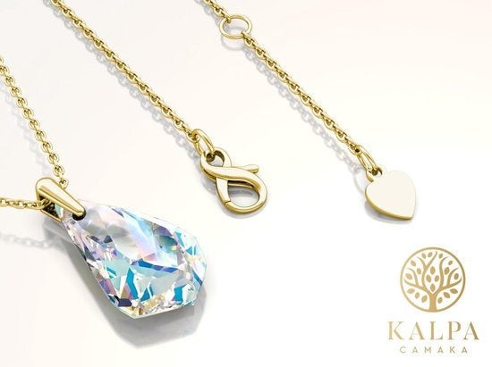 Yolora Dames Ketting met Kalpa Camaka Kristal Hanger - Goudkleurig - 18K Geelgoud Verguld - Vrouwen Collier Goud - Sieraden - Halsketting - Luxe Giftbox - Geschenkdoos - Cadeau doos - Exclusieve Geschenkverpakking - Mooie Cadeauverpakking