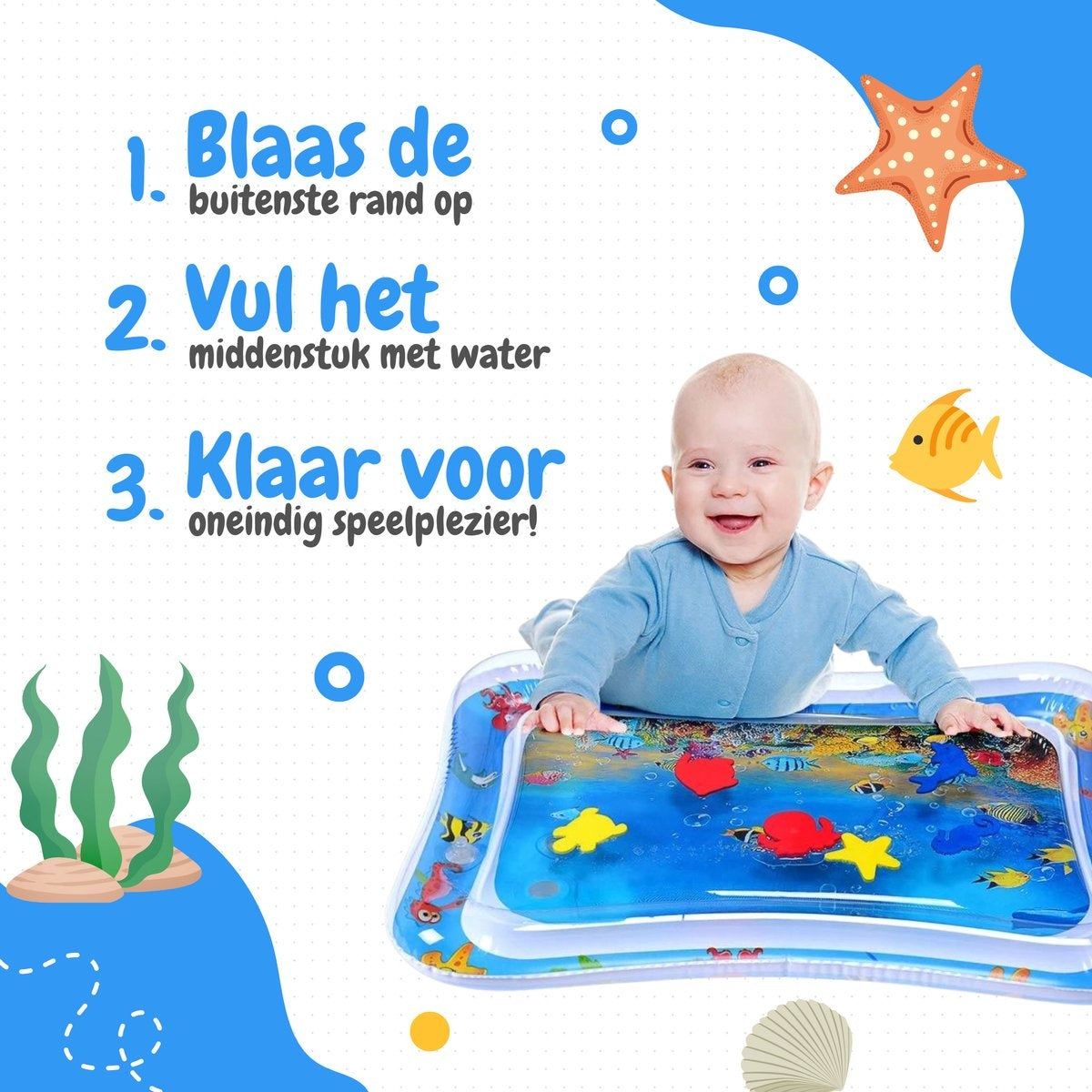 AyeKids Waterspeelmat - Watermat - Speelkleed - Opblaasbaar - Watermat Baby - Blauw