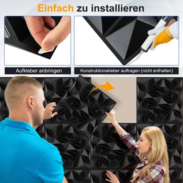 Coast 3D Wandpanelen Diamant – 40 Stuks van 50 x 50 cm – 10 m² – Zwart