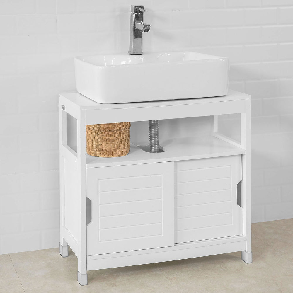SoBuy FRG128-W Wastafelmeubel - 2 Schuifdeuren 1 Plank - Wit - 60x61x30 cm